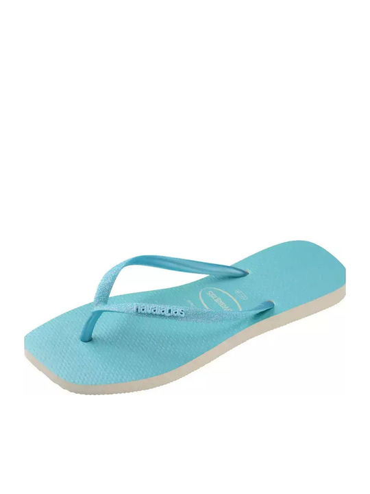 Slim Square Glitter Neon Flip Flops In Turquoise Colour
