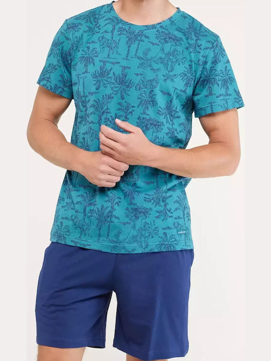 Noidinotte Men's Summer Pajamas Set Dark Blue