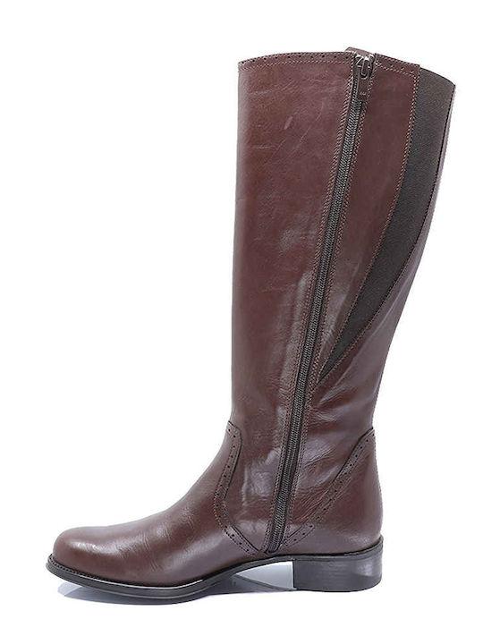 Leather Women's Boots with Zipper Brown