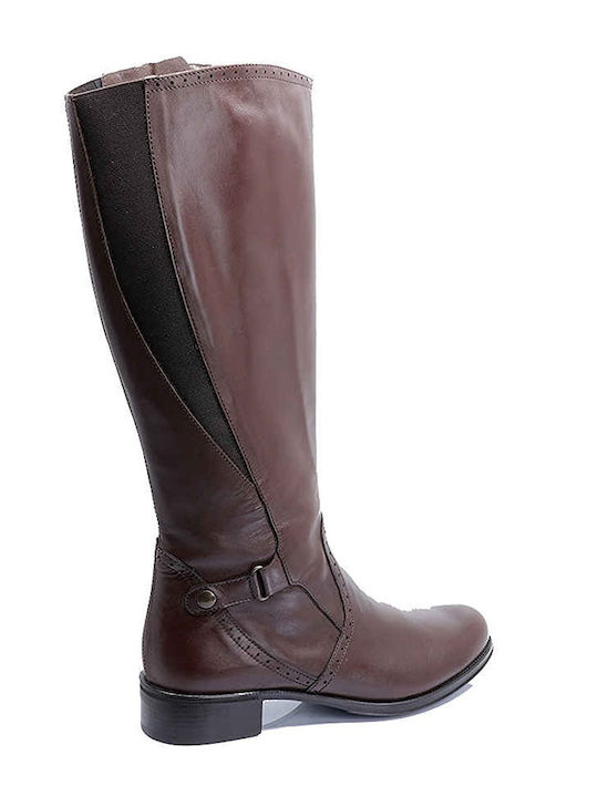 Leather Women's Boots with Zipper Brown