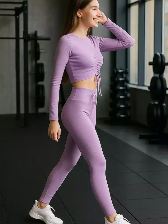 Training Γυναικείο Σετ με Μακρύ Κολάν Λιλά