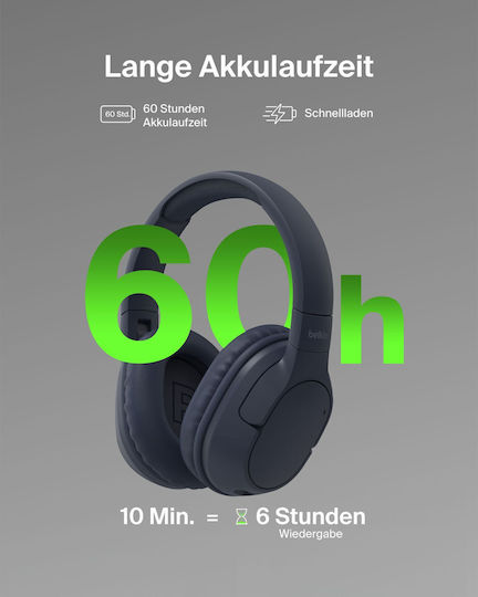 Belkin Soundform Surround Wireless / Wired Over Ear Headphones with 60 hours of Operation and Quick Charge Blue