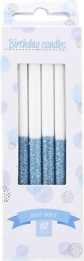 496248 Κερακια Γενεθλιων Μπλε Glitter Blister 12 Τεμαχια Υ10εκ