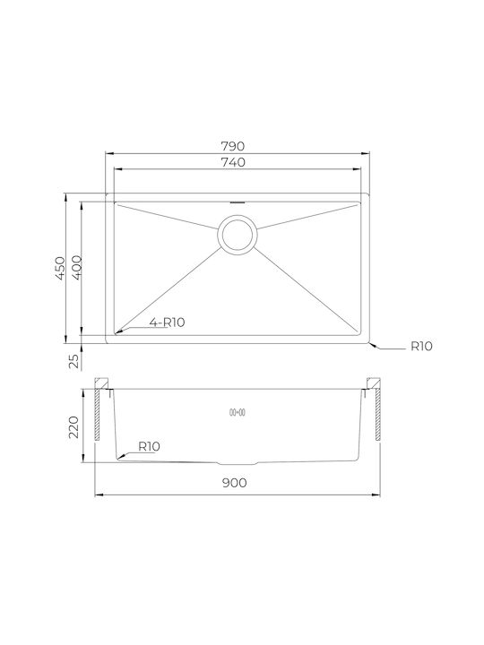 Helika Helika Enna ΕΝΝ100B Unterbau Spüle Inox B79xT45cm Silber