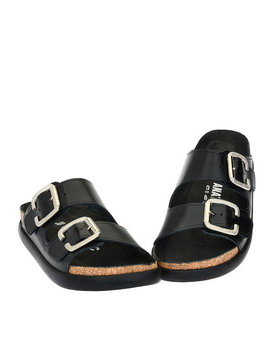Leather Women's Flat Sandals Anatomic in Black Color