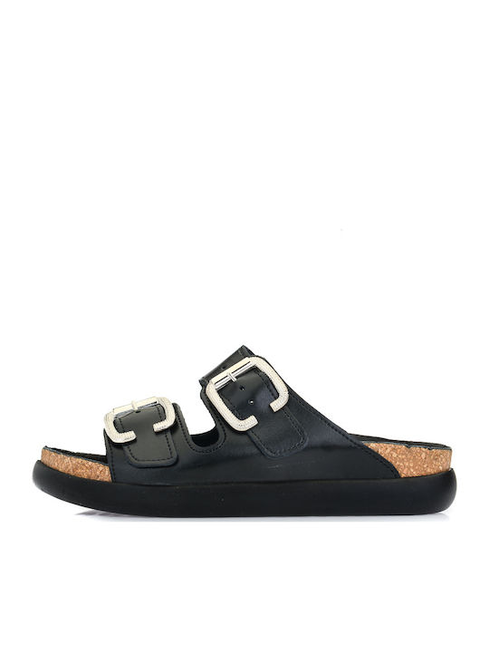 Leather Women's Flat Sandals Anatomic in Black Color