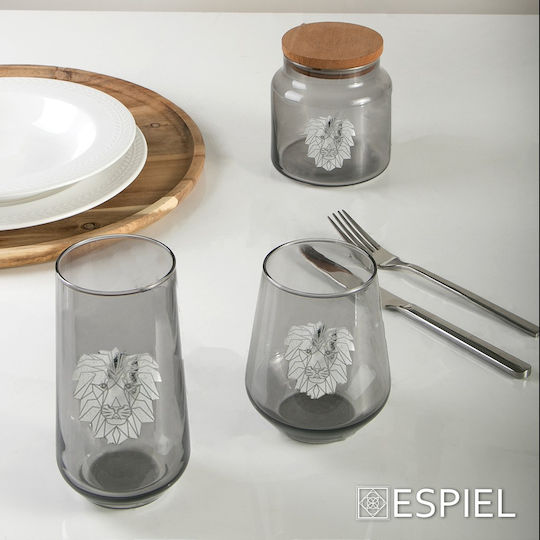 Espiel Jungle Lion Set of 4 General Use Glass Jars with Lid Silver 890ml 4 Pieces