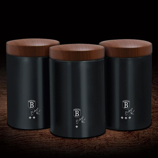 Berlinger Haus Ebony Rosewood Collection Set of 3 Food Jars for Coffee Sugar Tea with Lid made of Stainless Steel Black 11x11x17.8cm 3 Pieces