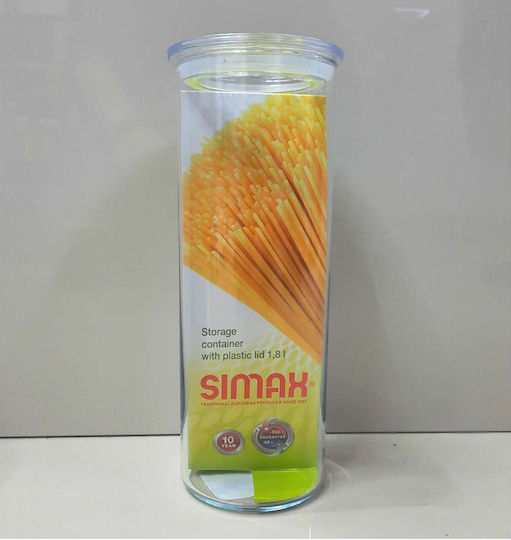 Simax Βάζο Ζυμαρικών με Καπάκι Γυάλινο Διάφανο 1800ml