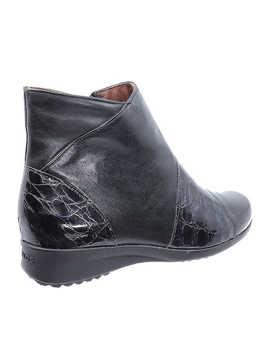 Leder Stiefeletten Damen Schwarz