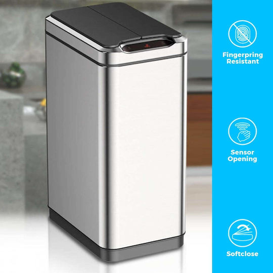 Eko Phantom Waste Bin Made of Stainless Steel with Grey Sensor 40lt