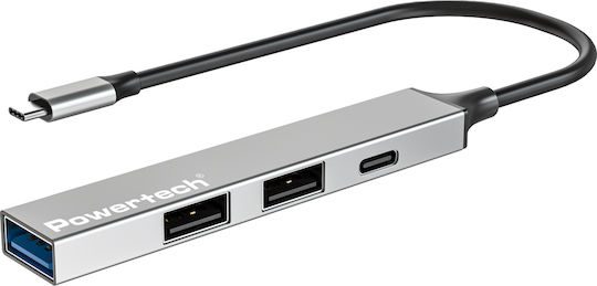 Powertech USB Хъб 4 Порта USB 3.2 с USB-C Връзка Сив