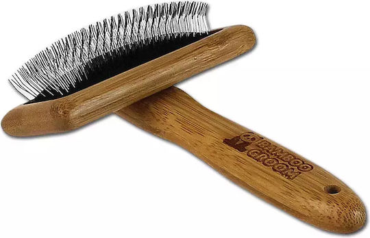 Bamboo Groom Brush Medium for Long-Haired Dogs for Coat Grooming Gray