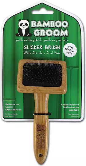 Bamboo Groom Brush Medium for Long-Haired Dogs for Coat Grooming Gray