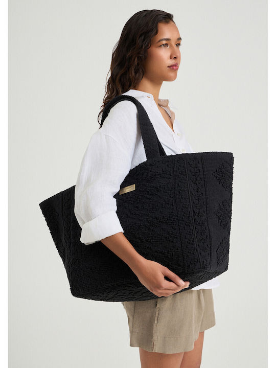 Hermosa Stoff Damenhandtasche Tote Hand Schwarz