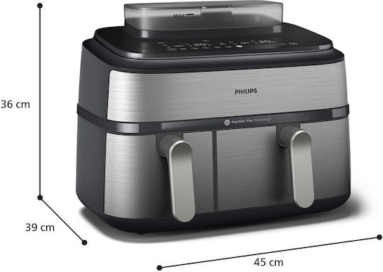 Philips Air Fryer με Διπλό Αποσπώμενο Κάδο 9lt Ασημί NA555/00