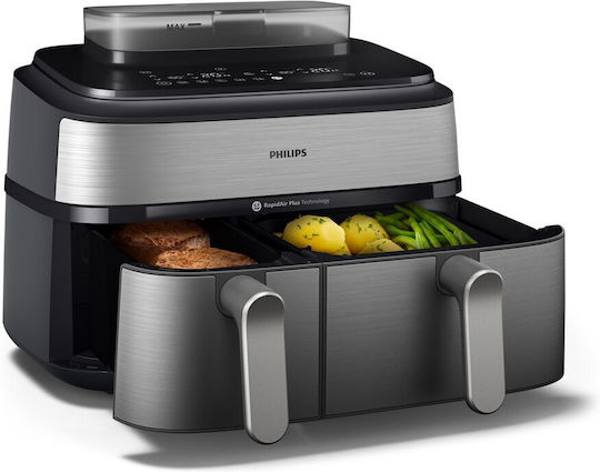 Philips Air Fryer με Διπλό Αποσπώμενο Κάδο 9lt Ασημί NA555/00