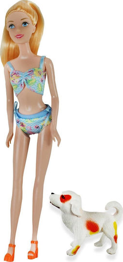 Puppe 30cm Entspannt am Strand mit Haustier