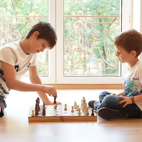 Joc Șah Backgammon Lemn Pliabil Dame Clasic Dezvoltă Memoria Abilități de Gândire Strategică Imaginație Piese Incluse 29,5 X 29,5 Cm Maro Crem