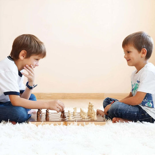 Joc Șah Backgammon Lemn Pliabil Dame Clasic Dezvoltă Memoria Abilități de Gândire Strategică Imaginație Piese Incluse 29,5 X 29,5 Cm Maro Crem
