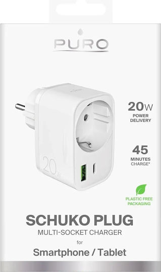 Puro Un singur soclu cu 1 USB-A și 1 USB-C