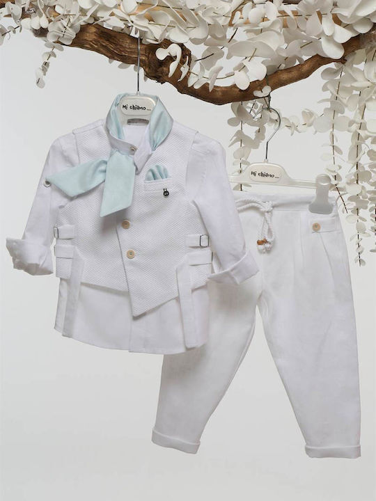 Mi Chiamo Boys Baptism Suit with Vest White