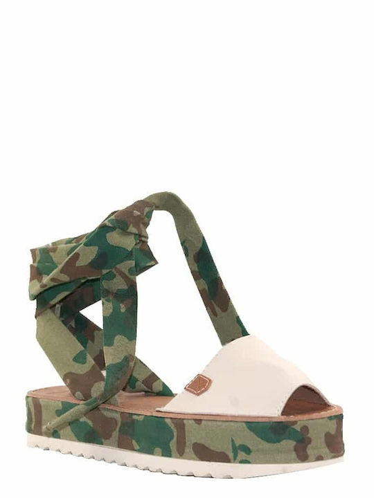 Leder Flache Sandalen für Damen Flatforms in Beige Farbe