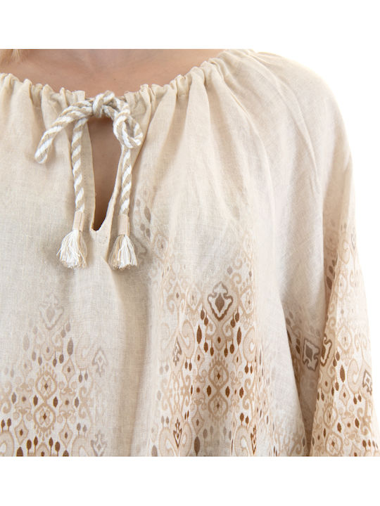 Women's Summer Blouse Cotton Long Sleeve Ecru, Brown, Beige