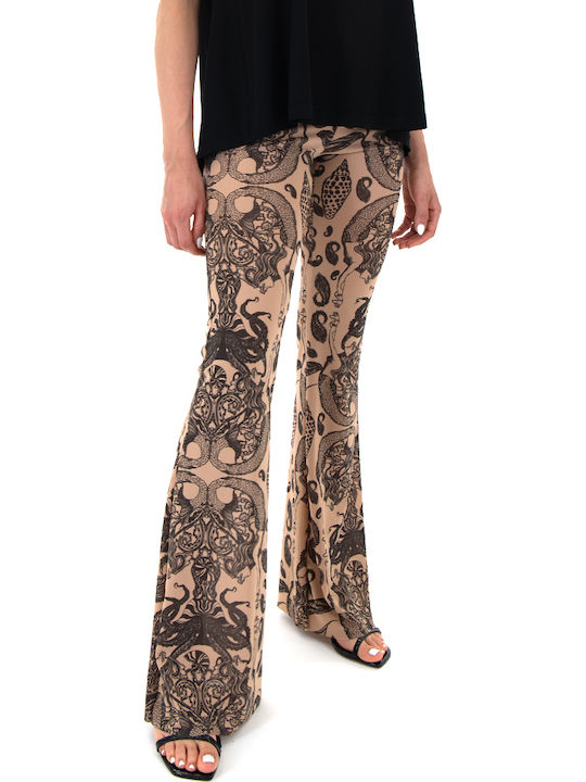 Women's Fabric Trousers Flared Brown-black