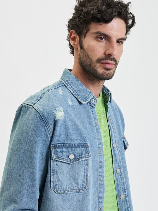 Long Sleeve Denim Overshirt Light Blue