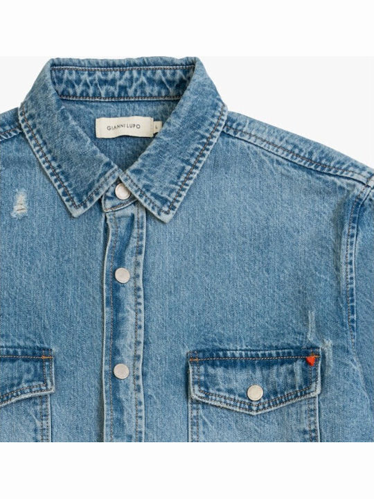 Long Sleeve Denim Overshirt Light Blue