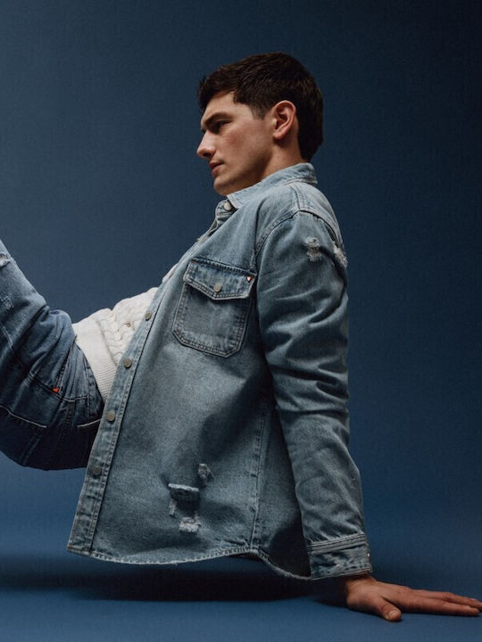 Long Sleeve Denim Overshirt Light Blue