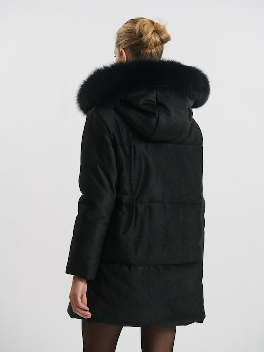 Women's Long Lifestyle Jacket for Winter with Hood Black