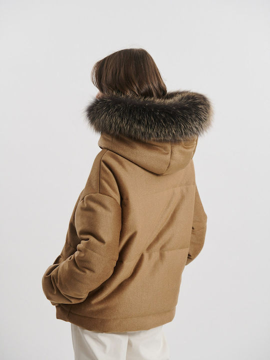 Women's Lifestyle Jacket for Winter with Hood Brown
