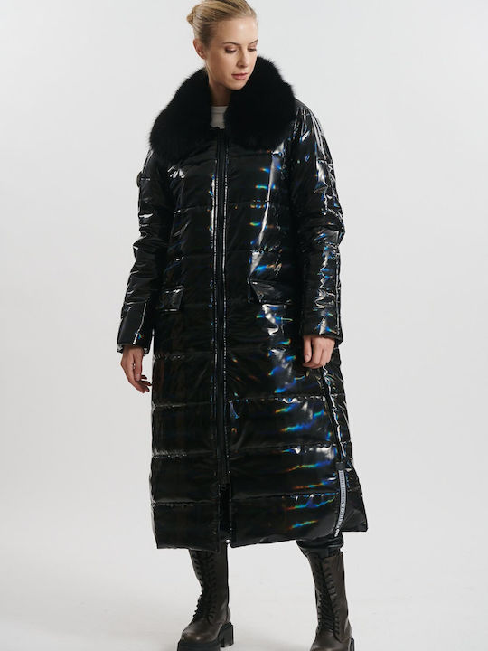 Lang Damen Puffer Jacke Wasserdicht und Winddicht für Winter Schwarz