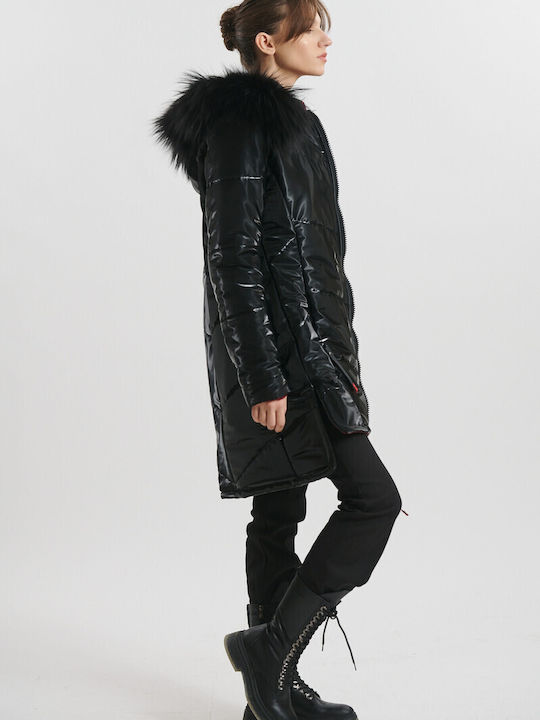 Women's Puffer Jacket Waterproof and Windproof for Winter with Hood Black