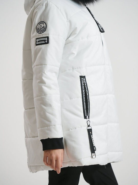 Women's Lifestyle Jacket Waterproof and Windproof for Winter with Hood White