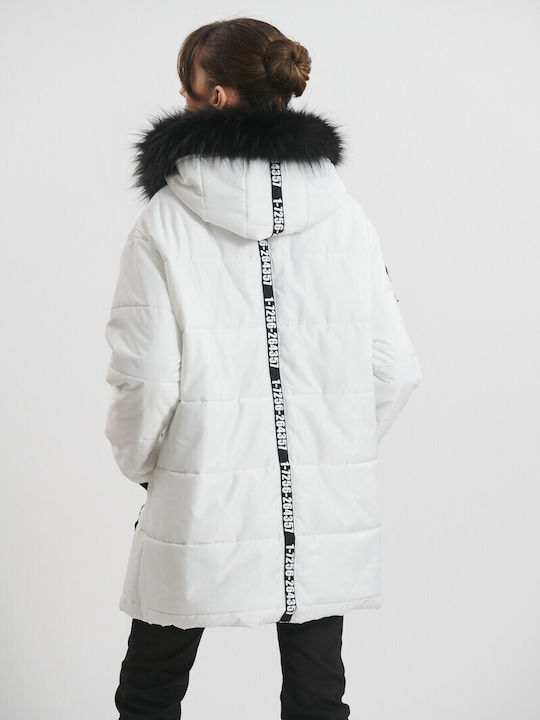 Women's Lifestyle Jacket Waterproof and Windproof for Winter with Hood White