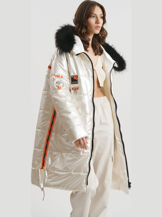 Women's Lifestyle Jacket Waterproof and Windproof for Winter with Hood Beige