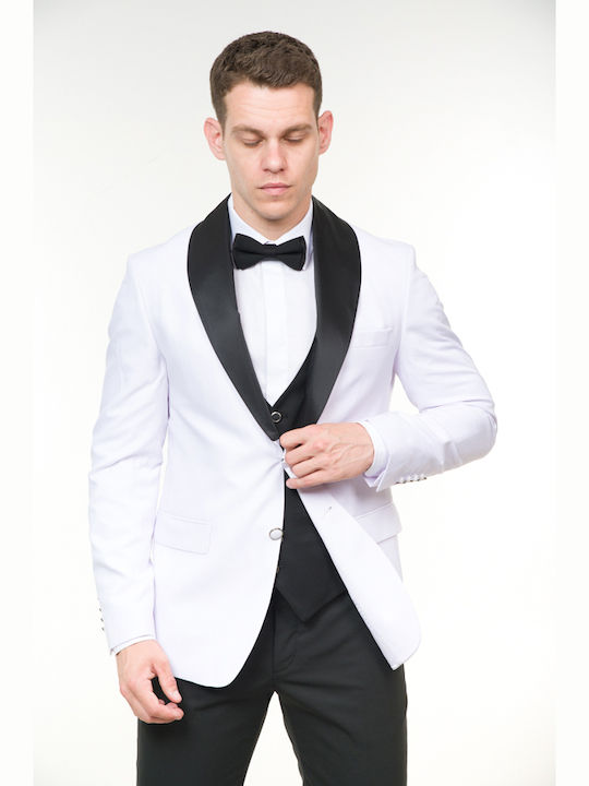 Ανδρικό Γαμπριάτικο Κοστούμι Με Γιλέκο Λευκό