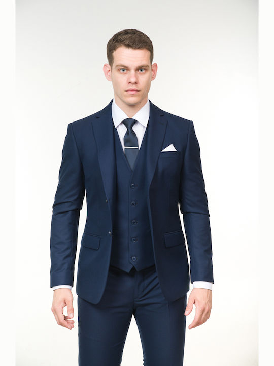 Men's Suit with Vest Blue-black