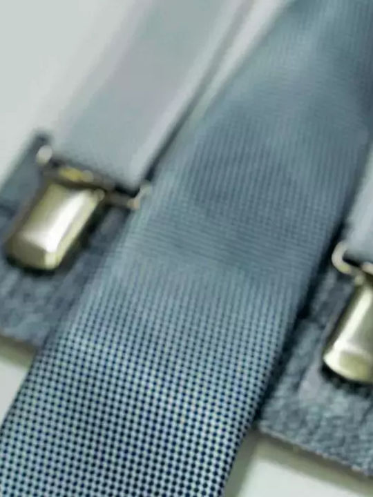 Kids Suspenders Set with Tie with 3 Clips Gray