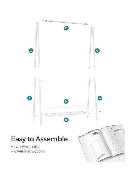 Songmics Floor Garment Rack made of Metal White 92.5x33.5x153cm