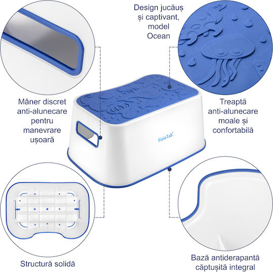 Fiziotab Ocean Booster Seat Non-slip Surface Handles Stool Type Use At Sink Bathroom Kitchen Blue