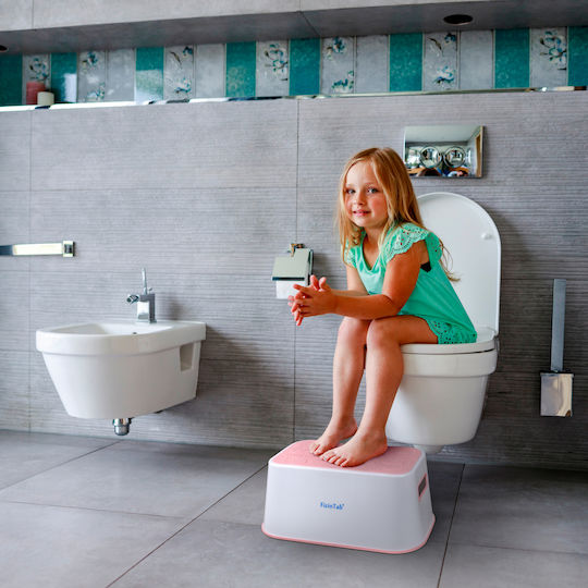 Fiziotab Space Booster Seat Non-slip Surface Handles Stool Type Use At Sink Bathroom Kitchen Pink