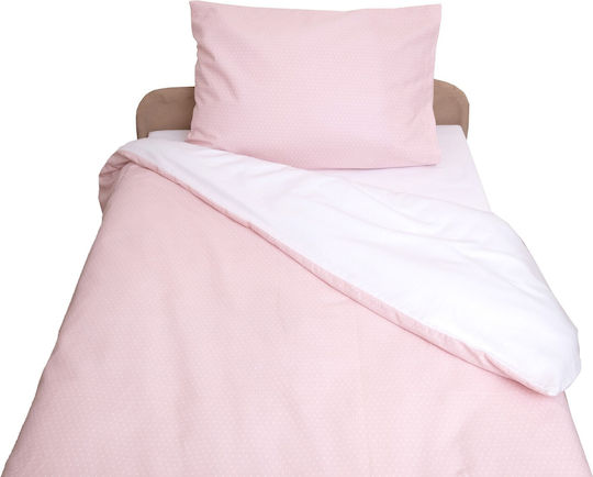 Viopros Set Lenjerii De Patut Bebe Pentru Cradle Din Flanel Roz-Alb 80x100cm 2 Bucăți
