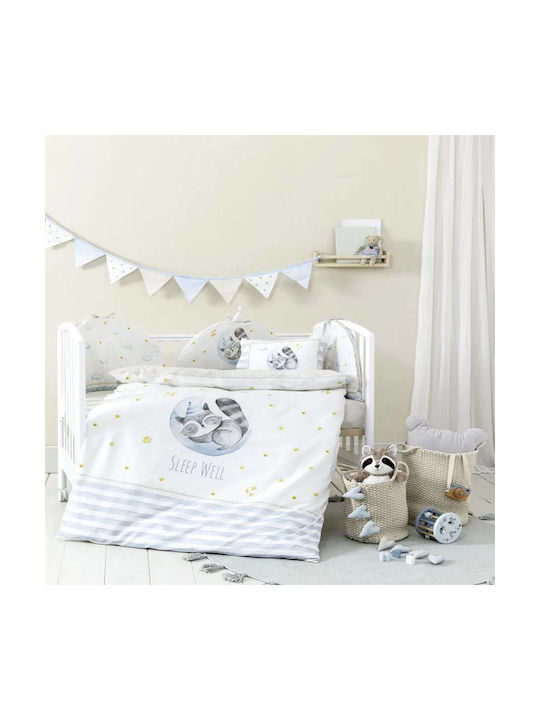 Nima Sleepy Raccoon Комплект Бебешки Чаршафи За Количка Памучни с Ластик Бели 70x140бр 3бр