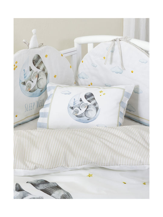 Nima Sleepy Raccoon Комплект Бебешки Чаршафи За Количка Памучни с Ластик Бели 70x140бр 3бр