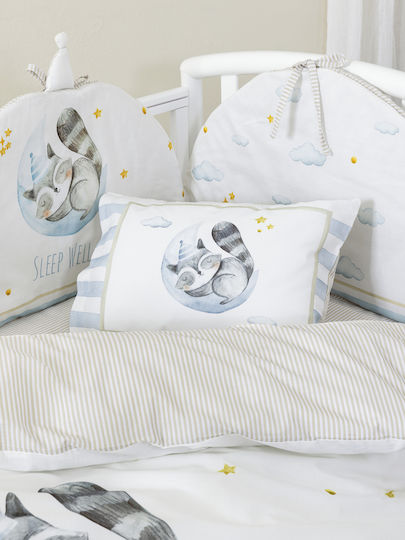 Nima Sleepy Raccoon Комплект Бебешки Чаршафи За Количка Памучни с Ластик Бели 70x140бр 3бр