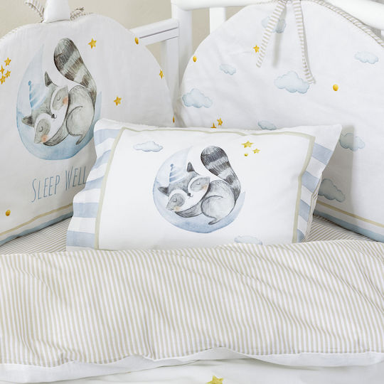 Nima Sleepy Raccoon Комплект Бебешки Чаршафи За Количка Памучни с Ластик Бели 70x140бр 3бр